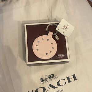Coach Pink Leather Mirror Keychain with Silver Studs